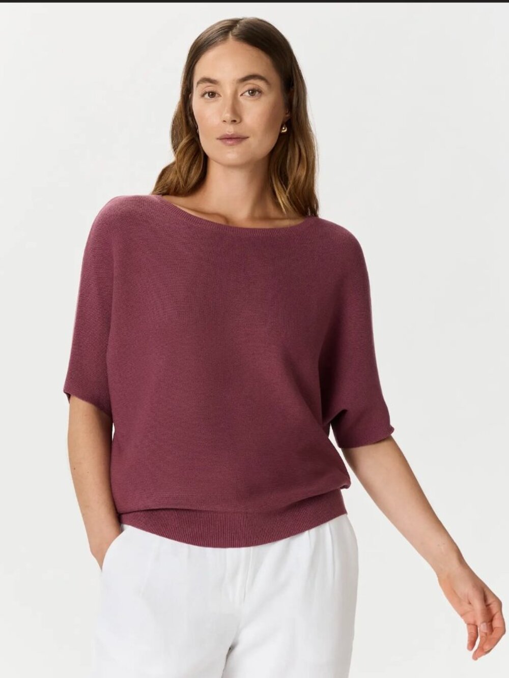 Quince Lightweight Cotton Cashmere Link-Stitch Dolman Sweater